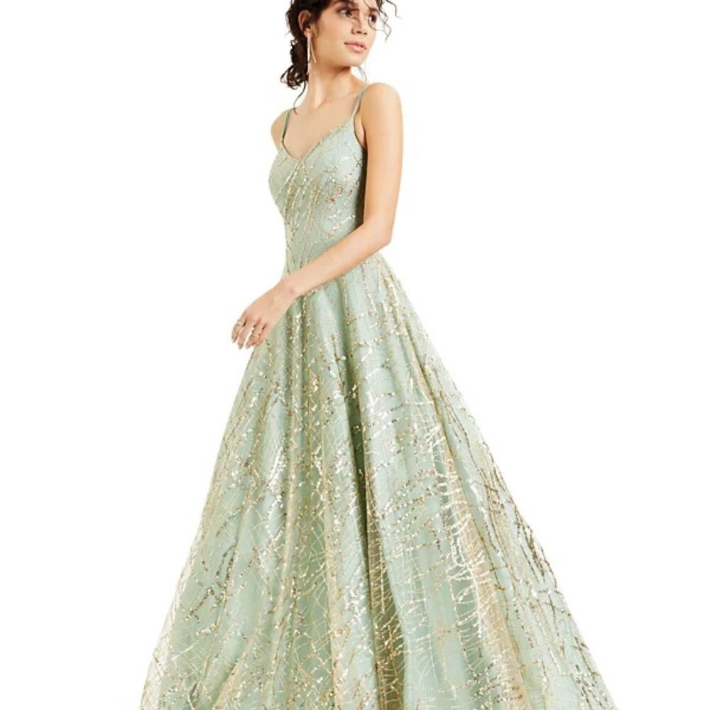 Say Yes to the Prom Embellished Ballgown Gold/Sage